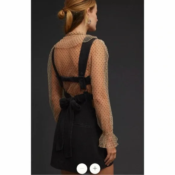 Anthropologie Pilcro  Women’s Medium Denim Black Overalls Mini Dress Boho Jean - Picture 2 of 12